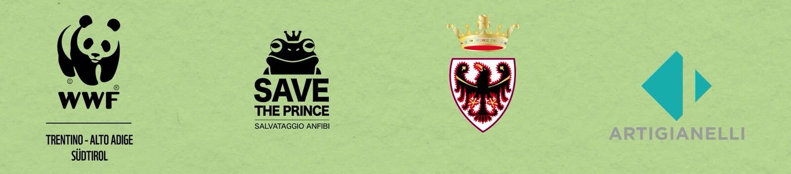 I loghi dei partner: WWF Trentino-Alto Adige/Suedtirol, Save the Prince, Provincia Autonoma di Trento, Artigianelli